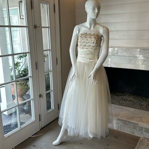 Jessica McClintock For Gunne Sak Strapless Ivory & Gold Tulle Dress Size 7/8